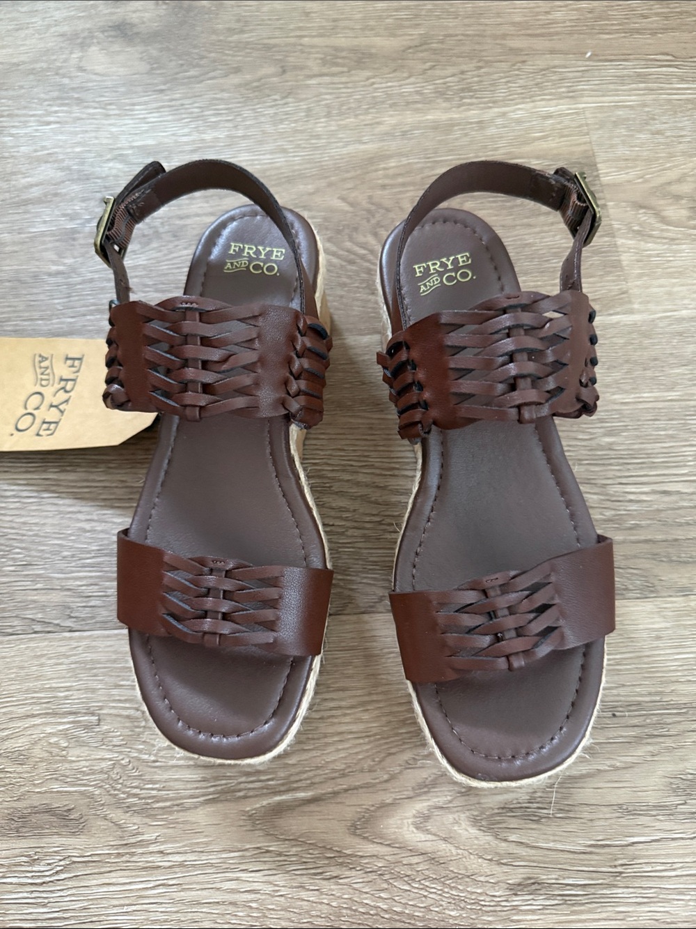 FRYE AND CO. Brown Woven Leather Ankle-Strap Sandals